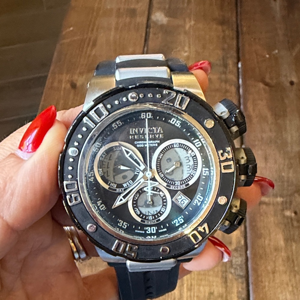 Invicta Reserve Black and Silver Chronograph Watch